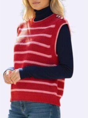 Rosenthal Red & Pink Striped Sleeveless Knit Sweater vest